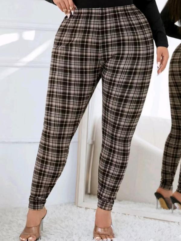  Plaid Print High Waist Leggings, Casual Comfy Skinny Pants for Women, Women's Bottoms for Fall & Winter